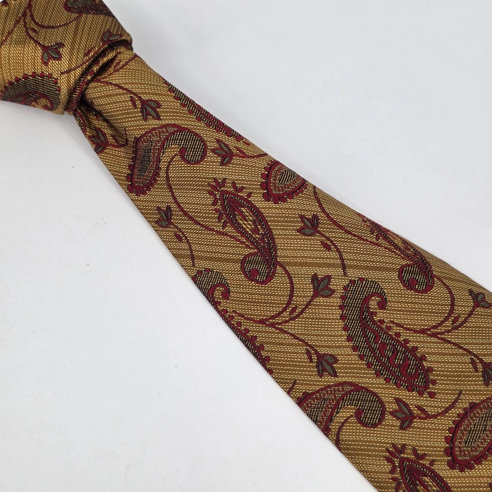 Robert Talbott Best of Class Necktie Mens Gold Paisley Silk Hand Sewn USA - Picture 1 of 6